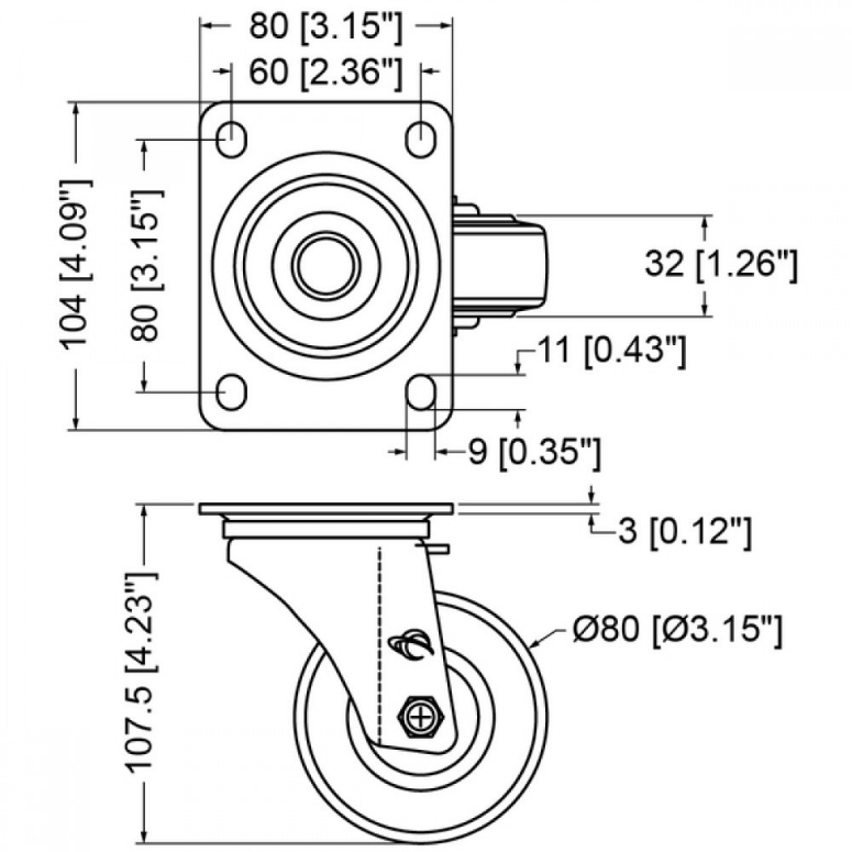 Rueda Giratoria con freno W0985-80-1